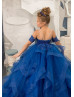 Beaded Royal Blue Lace Tulle Ruffled Flower Girl Dress